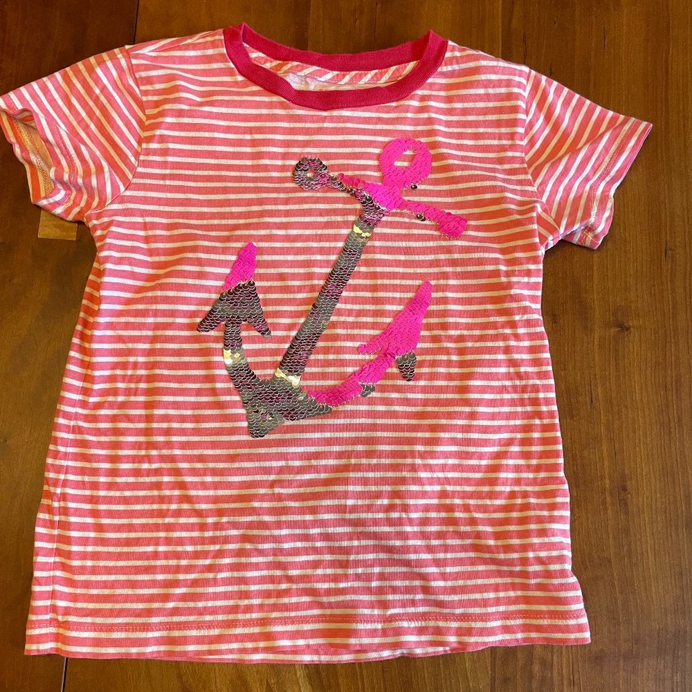 J. Crew Girls' Pink & White W/Flippable Sequin Anchor T-Shirt